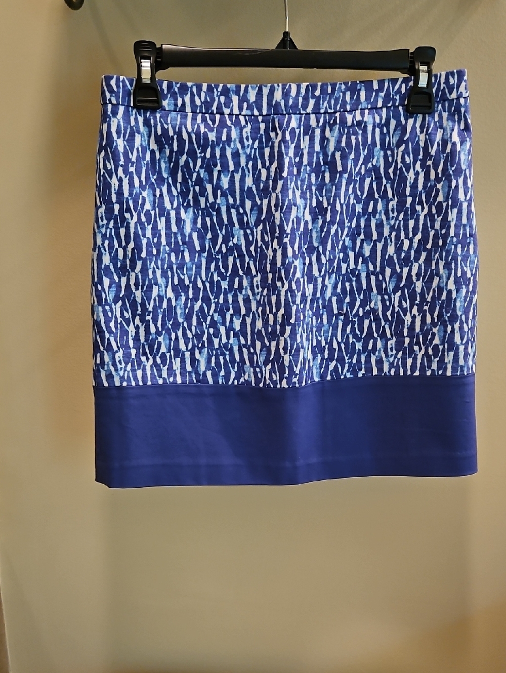 Michael Kors Blue Patterned Mini Skirt with Solid Royal Hem